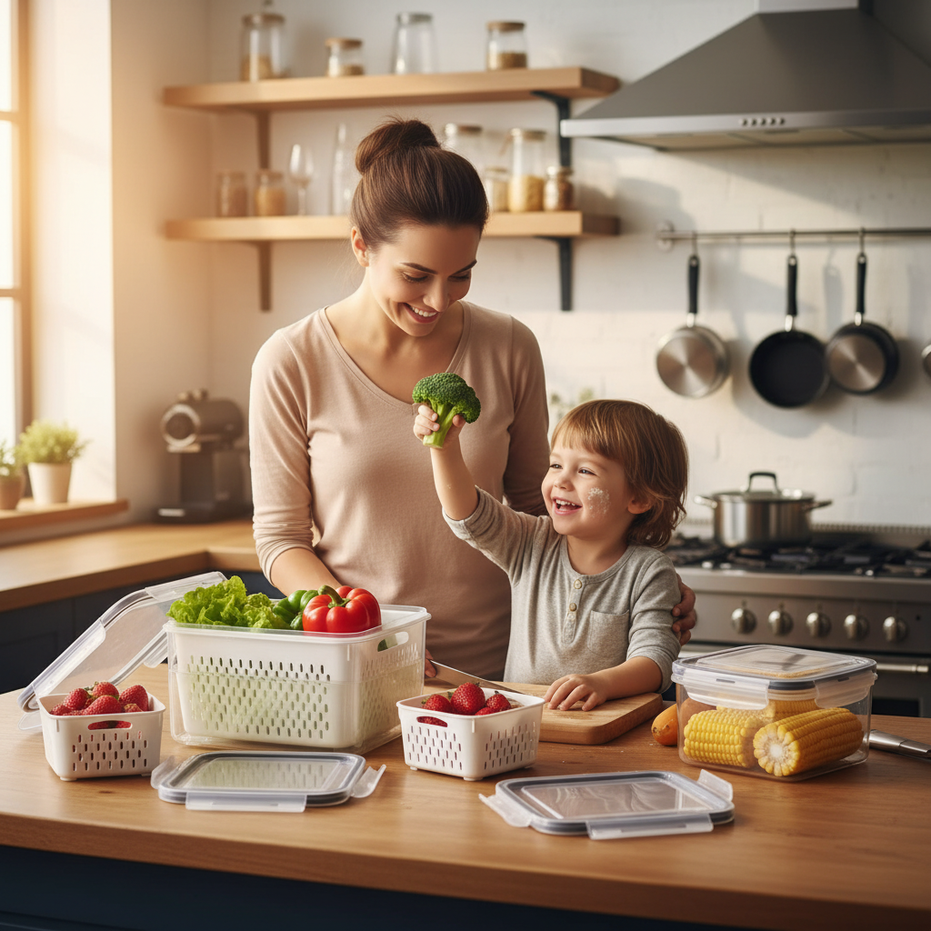 ABOUT SPACE 4 Pcs Fridge Storage Boxes with Removable Strainer (4150 ml, 2850 ml, 1600 ml & 750 ml)